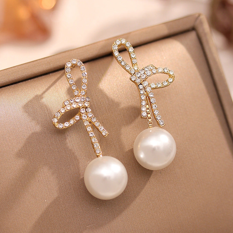 Bow Pearl Earrings French