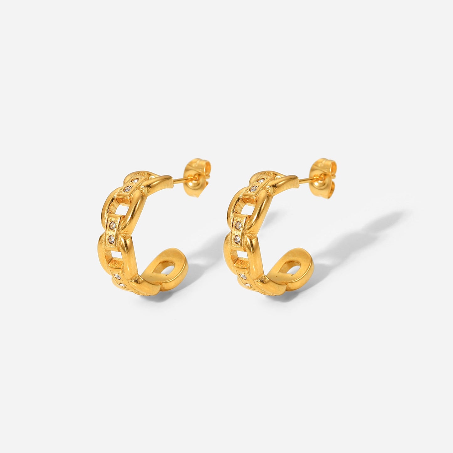 Zirconia Chain C Hoop Earrings