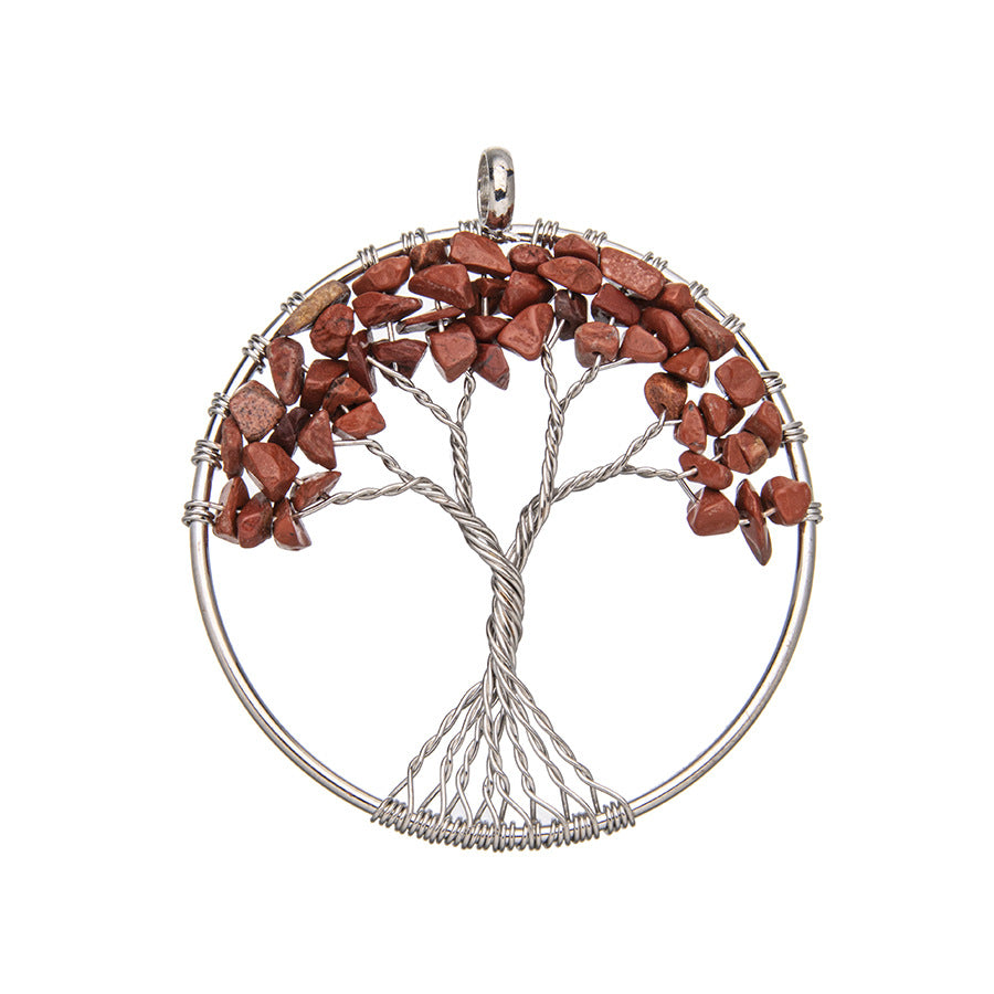 Round Crushed Stone Tree of Life Crystal Pendant