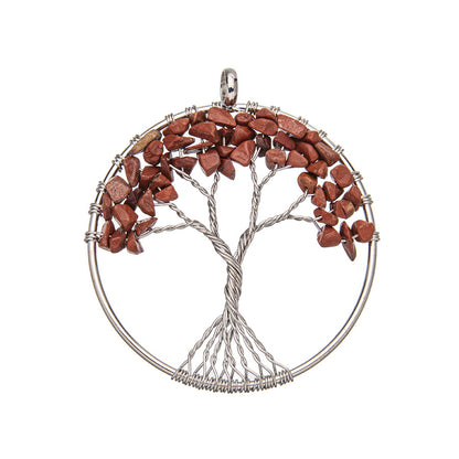 Round Crushed Stone Tree of Life Crystal Pendant