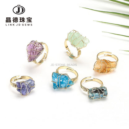 Crystal electroplated rough stone winding ring