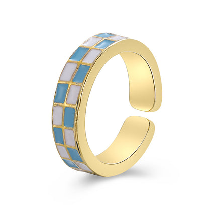 Blue Checkerboard Drip Ring