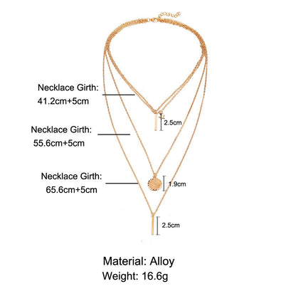 Multi-layered necklace with disc vertical bar pendant