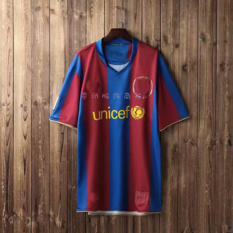 07-08 Bar?a Home Retro Short Sleeve 19 Messi 10 Ronaldinho Thai Jersey