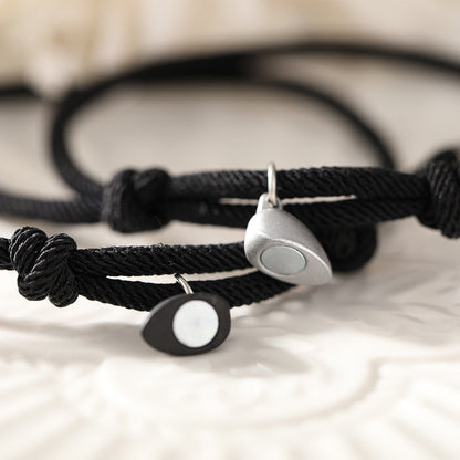 Black rope bracelet alloy magnet attract couples