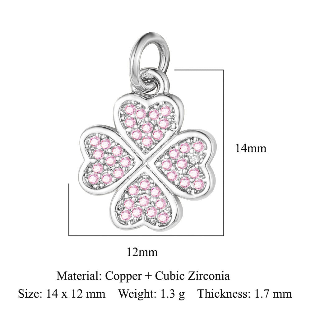 Copper inlaid zircon DIY four-leaf clover pendant.