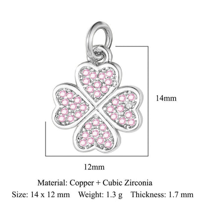 Copper inlaid zircon DIY four-leaf clover pendant.