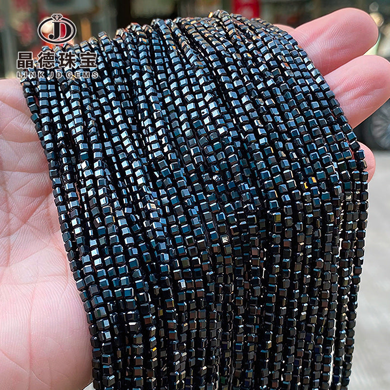 2Mm natural black pointed crystal cut sugar loose beads