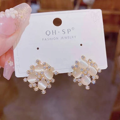 New opal rhinestone snowflake earrings