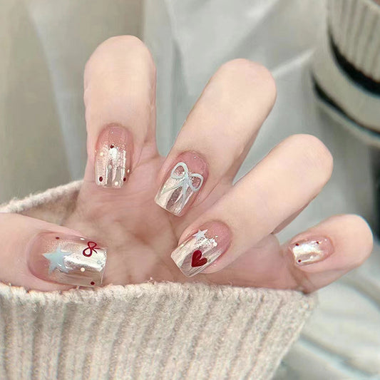 Cute Fresh Heart Bow Star Short T Nail Stickers