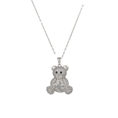 Crystal Teddy Bear Necklace, Cute Bear Pendant Collarbone Chain