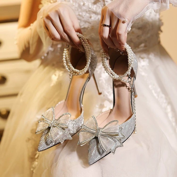 Crystal Silver Bow Heels