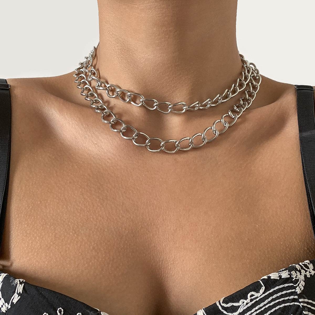 Punk Simple Double Layer Hollow Chain Necklace