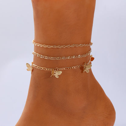 Thick chain ins style anklet 3 piece set