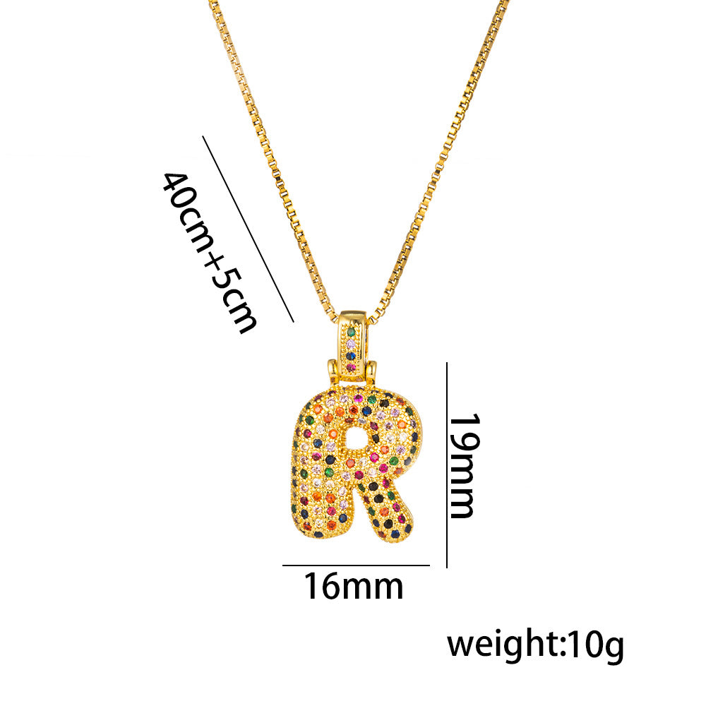 Colorful Zircon Letter Pendant Necklace for Amazon