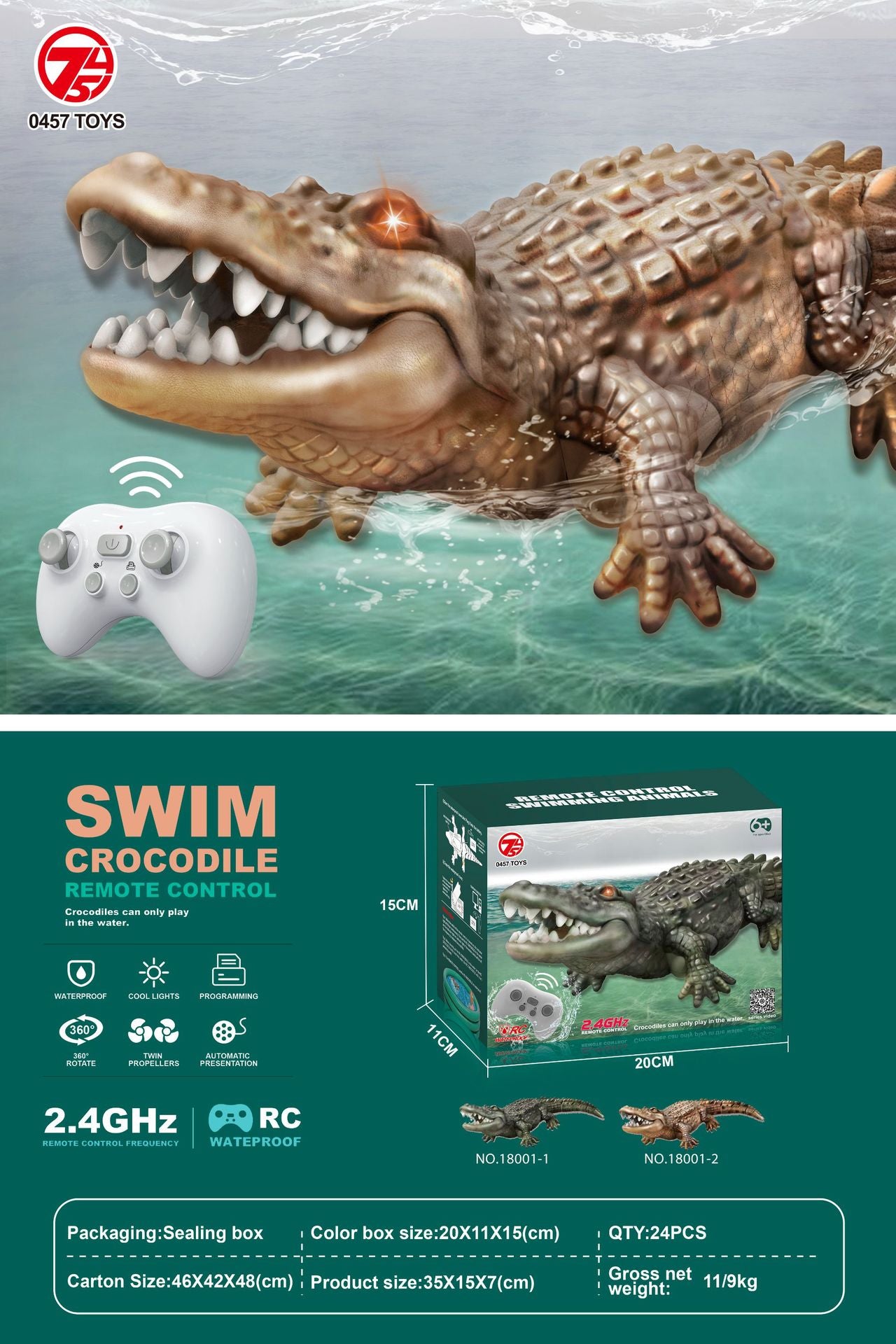 2.4GHz Remote Control Simulation Crocodile and Shark Underwater Waterproof Remote Controller Essential for Summer Swimming