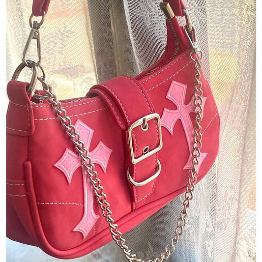 ins rose pink series nylon shoulder bag handbag