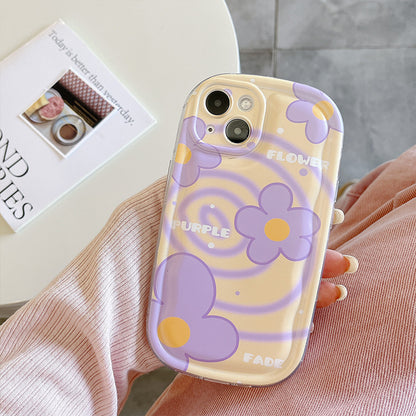 Funda de jabón para iPhone 15 Pro 13 con diseño de jirafa, color morado y amarillo, con flores de TPU 