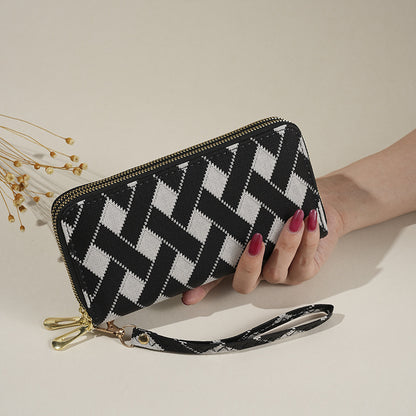 Fashion Striped Double Zipper Mobile Phone Bag Wallet