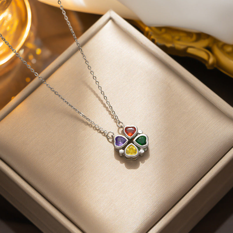 Luxury Four-Heart Zircon Clover Pendant Necklace