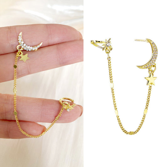 Star and moon ear bone clip earrings