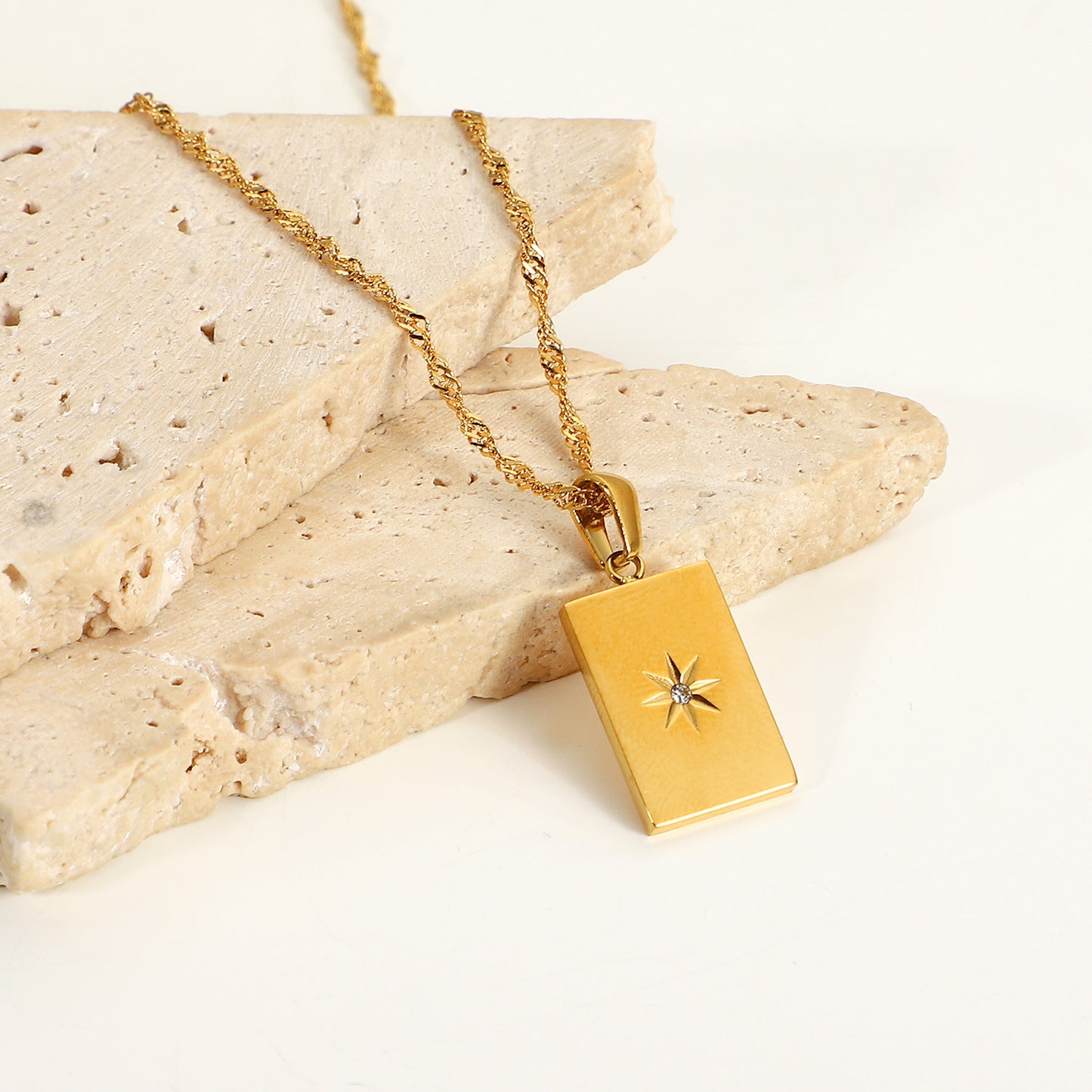 18K Rectangular Sun Pendant Necklace