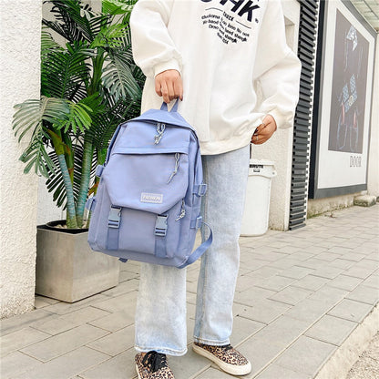 Solid color backpack Oxford cloth school bag