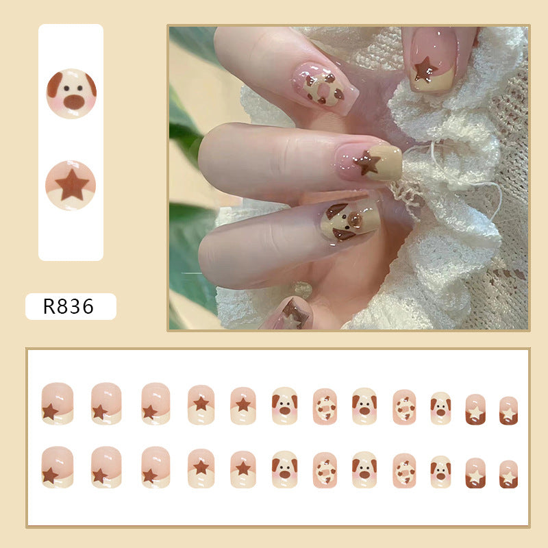 Cute Dog Star Short Round Nails