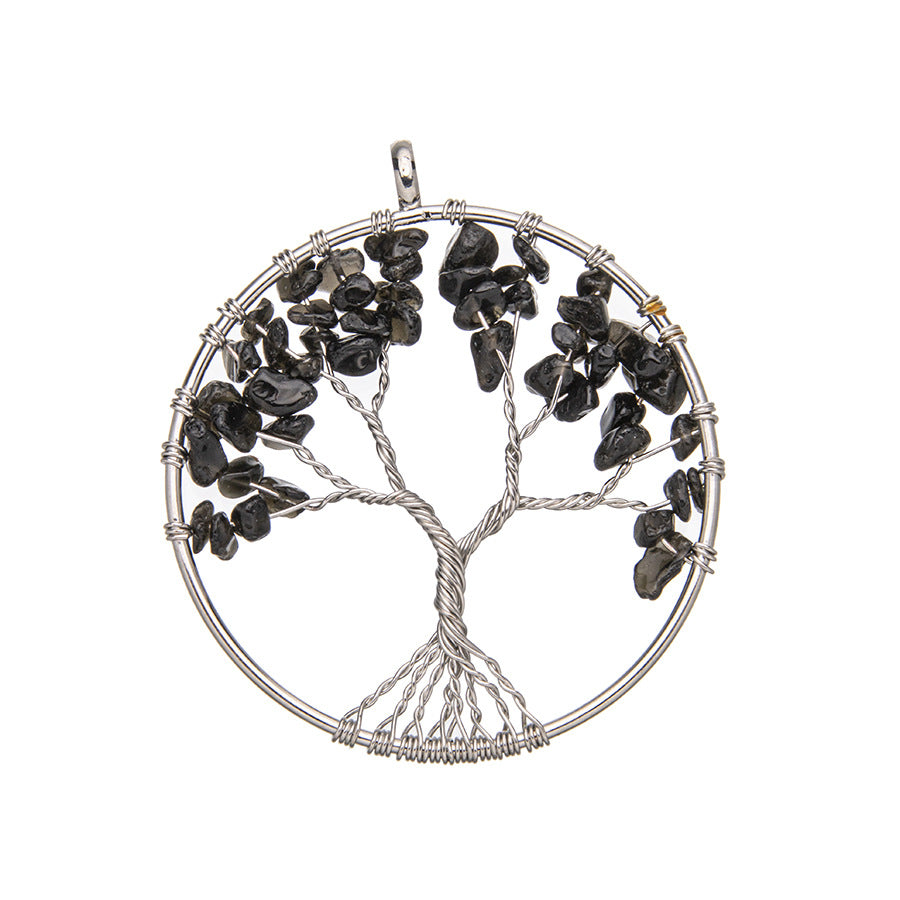 Round Crushed Stone Tree of Life Crystal Pendant