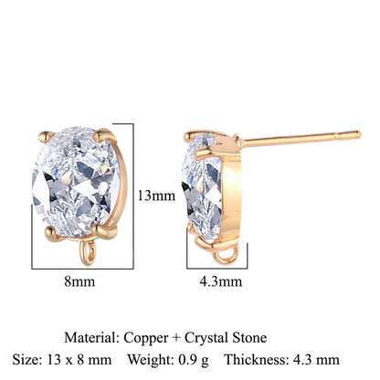 10 pcs/pack, drop-shaped brass crystal glass stud earrings.