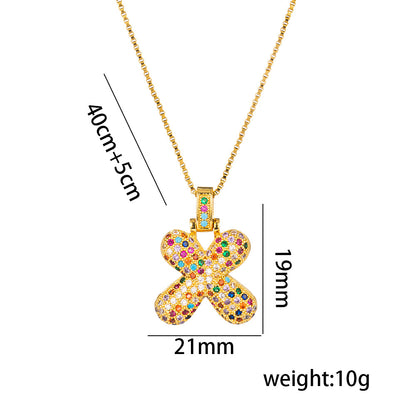 Colorful Zircon Letter Pendant Necklace for Amazon