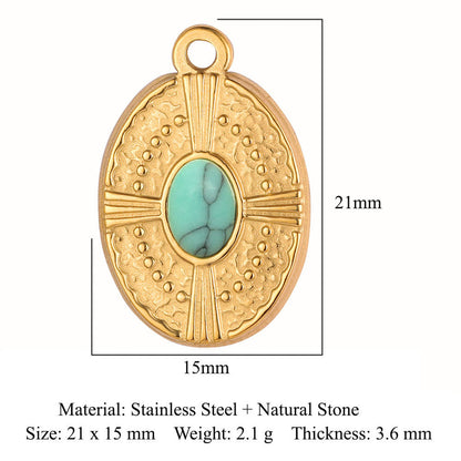 Natural stone oval key stainless steel pendant