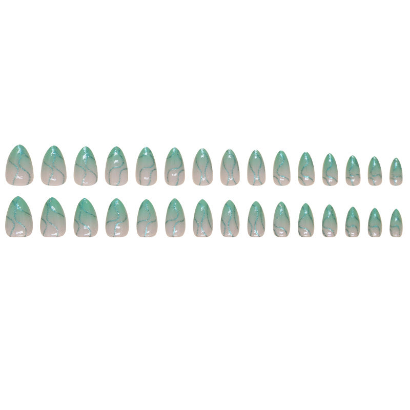 Minimalist Green Wave Detachable Fake Nails