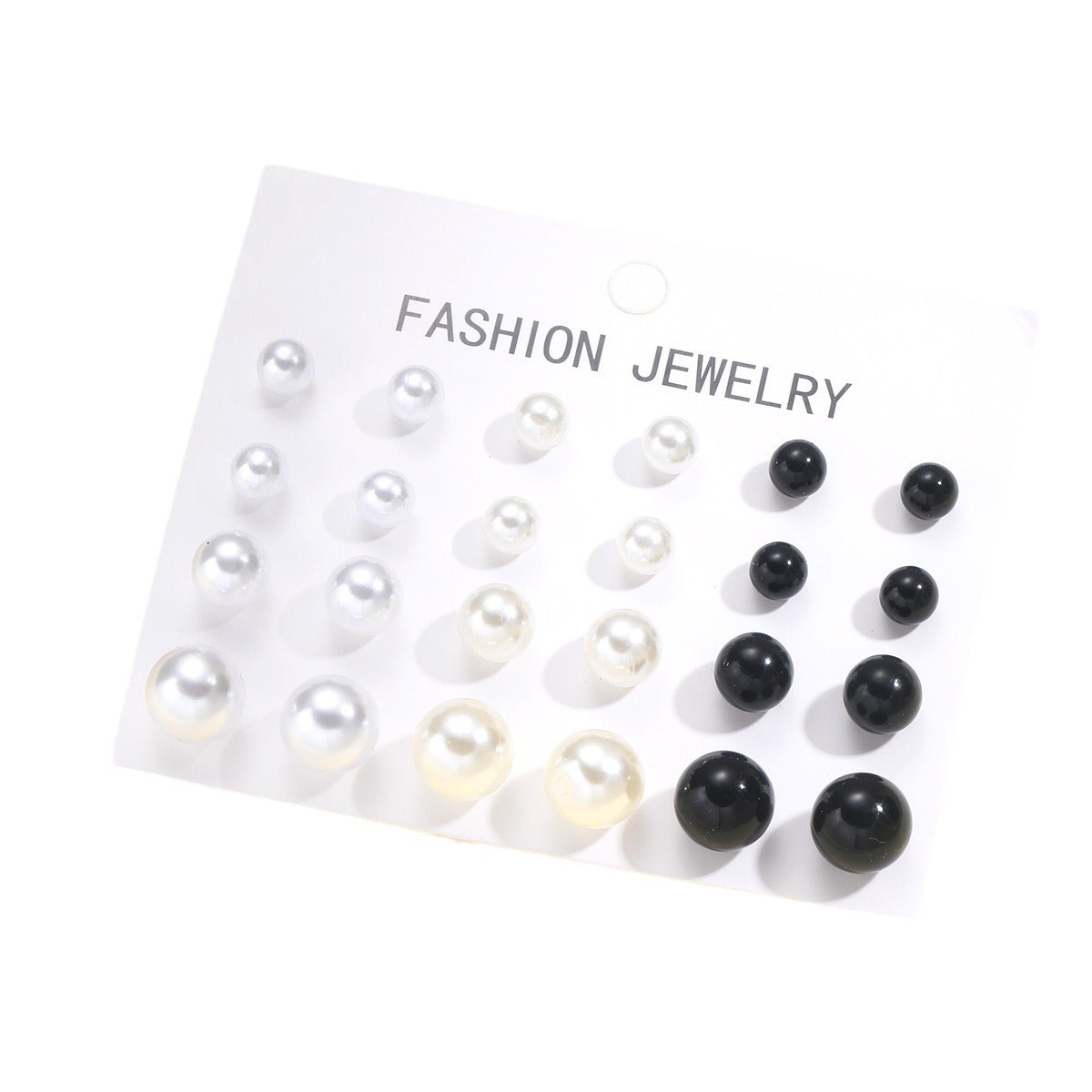 Set of 12 three-color pearl earrings