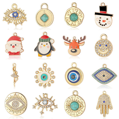 5 pcs/pack, snowman elk smiley face alloy pendant.