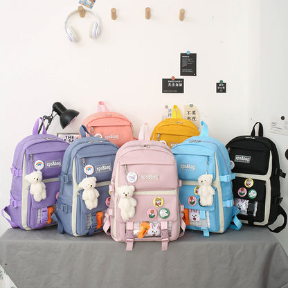 Four-piece student backpack canvas contrast color