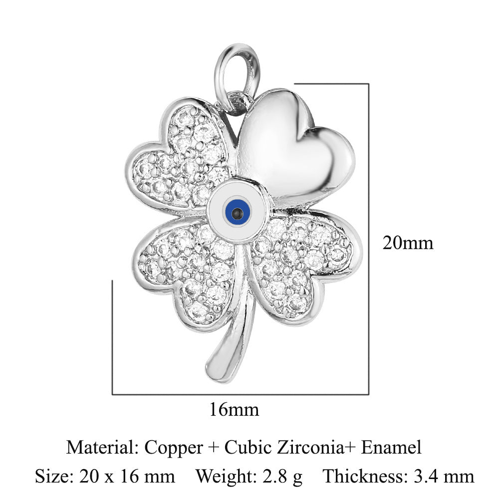 Copper inlaid zircon DIY four-leaf clover pendant.