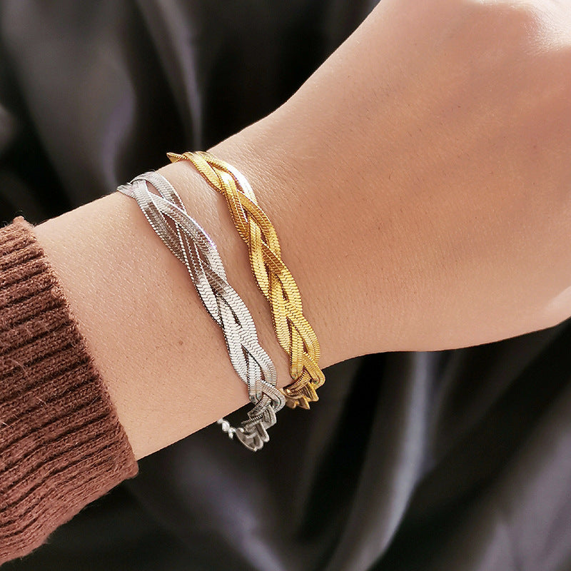 Three-layer braided metal blade snake bone bracelet