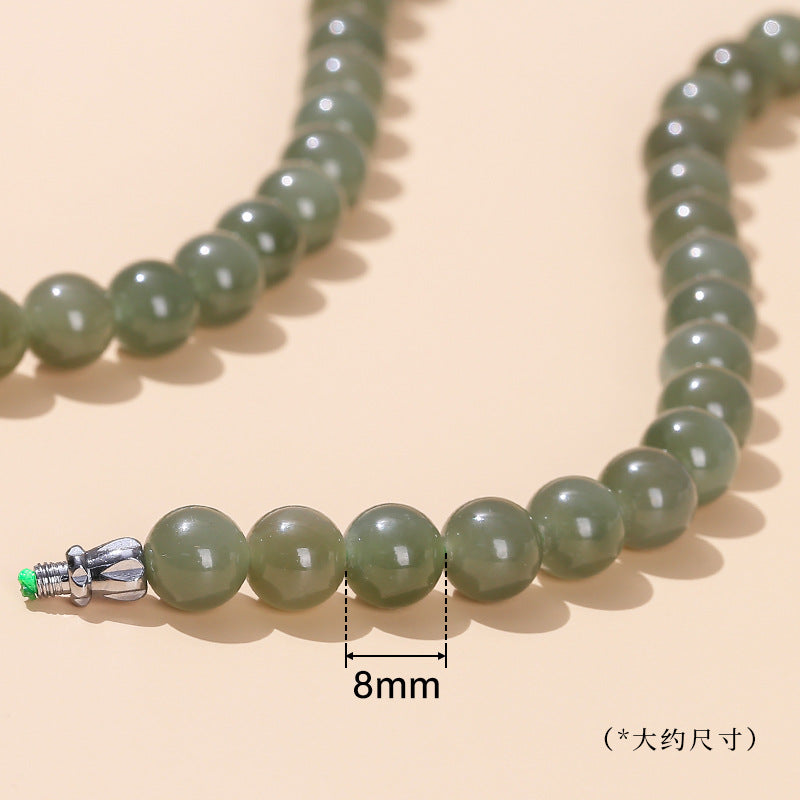 Natural clear water Hetian jade old bead necklace