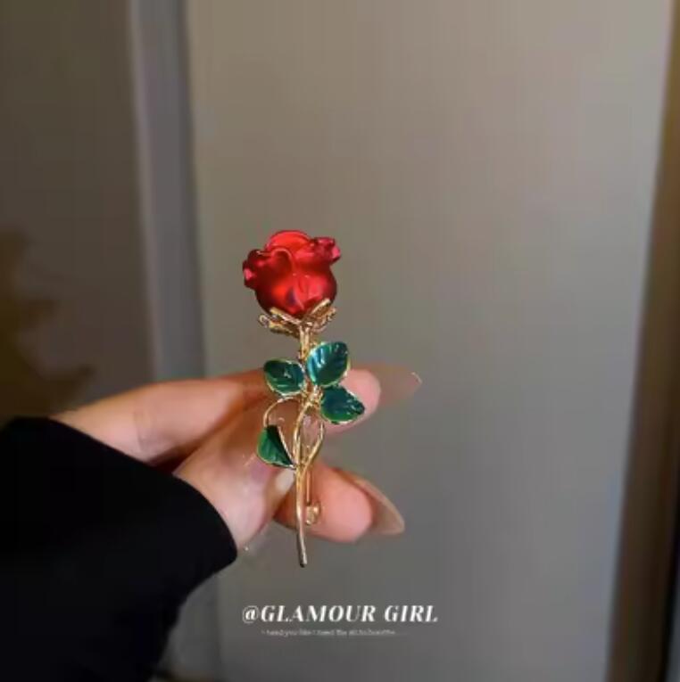 Red rose brooch