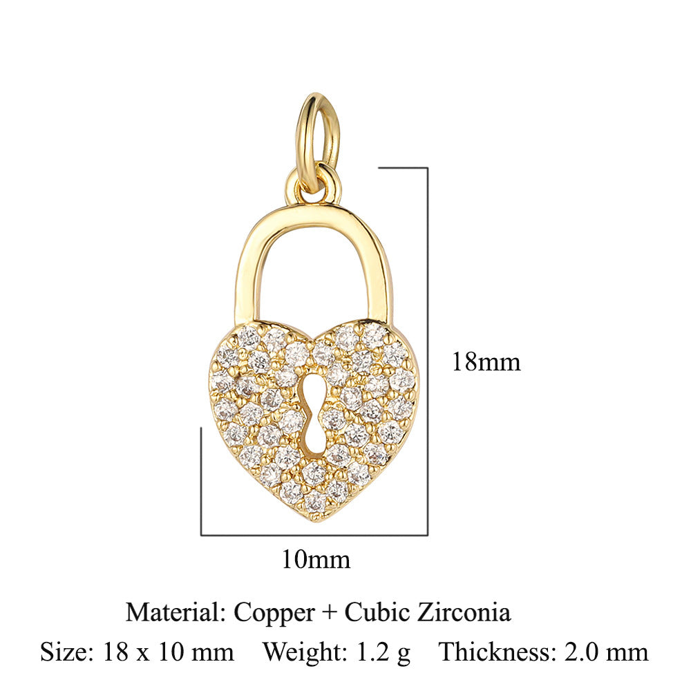 Peach heart lock key copper zircon pendant