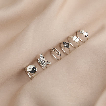 Tai Chi Pin Butterfly Knuckle Ring Wholesale Ring 6-Piece Set