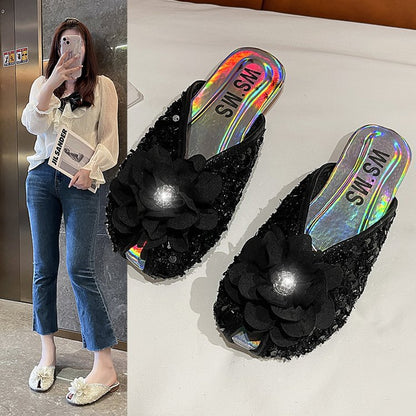 Rhinestone flower slippers