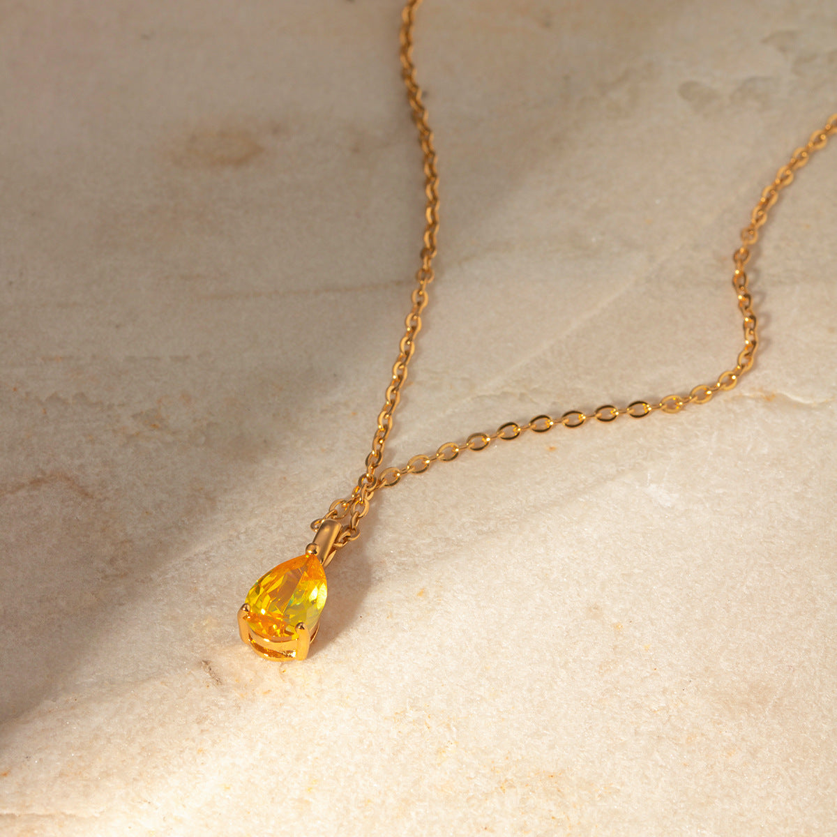 Yellow Zirconia Drop Shape Pendant Necklace