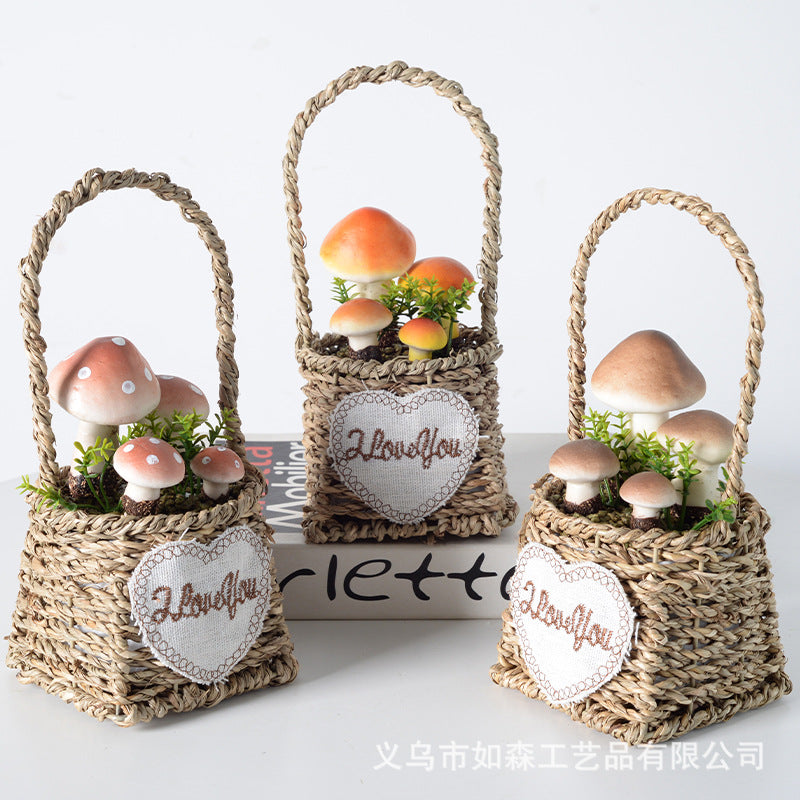 Simulation straw basket mushroom bonsai