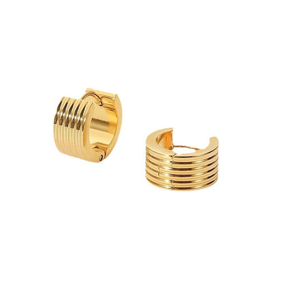 18K Gold Wide Ribbed Stainless Steel Stud Earrings