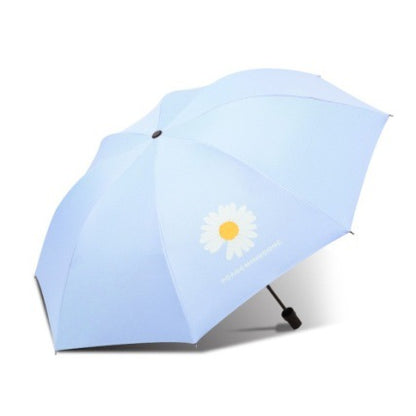 Black Coating Daisy Umbrella Tri-fold Sun Rain Umbrella