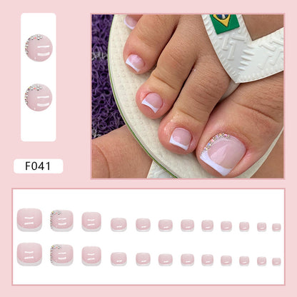 Uñas de los pies con purpurina de diamante francés 