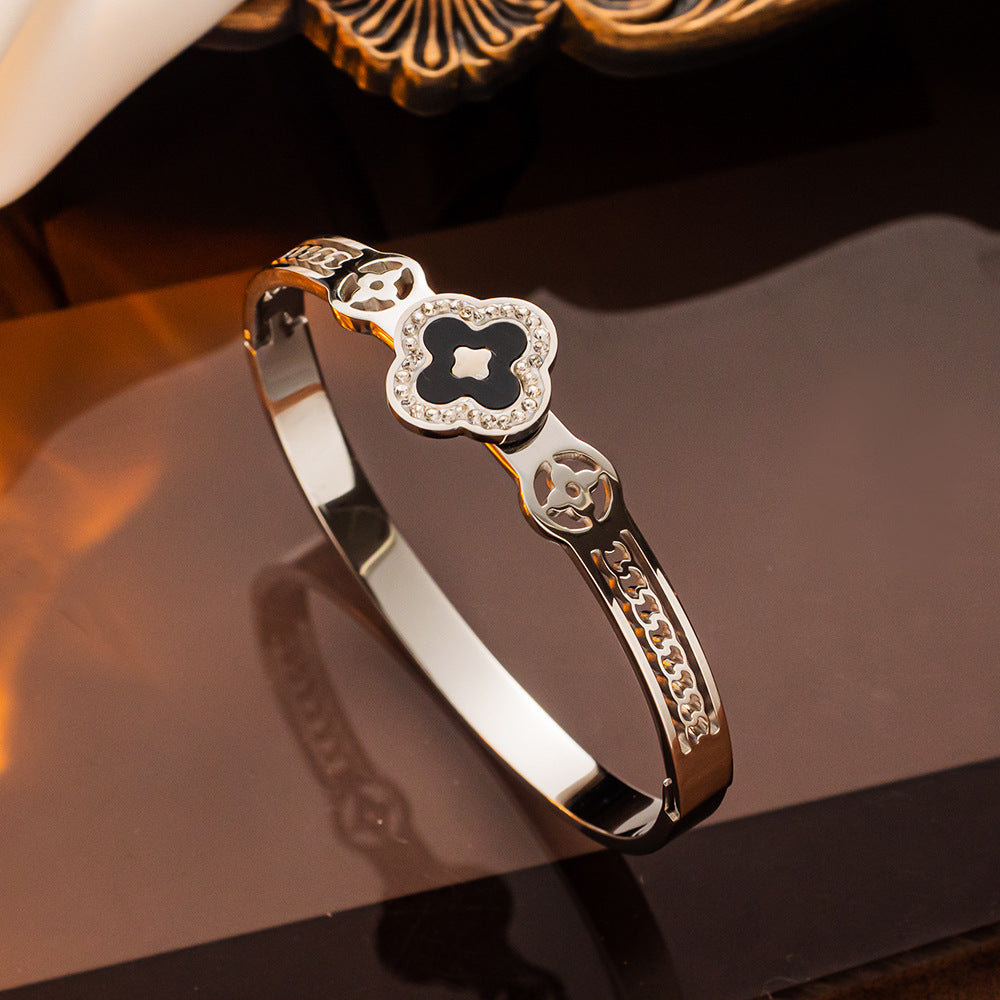 Titanium Steel Lucky Clover Letter Hollow Bracelet