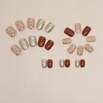 Caramel Brown Champagne Glitter Short Square Nails